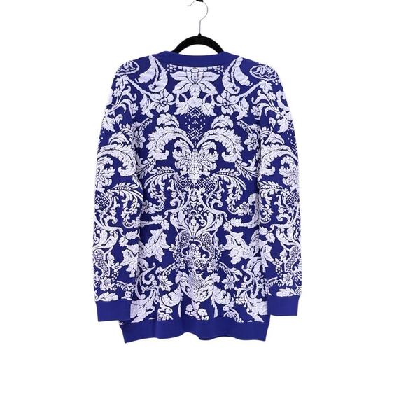 Alice + Olivia Bradford Paisley Grandpa Cardigan Blue White Size Large Sweater - Picture 8 of 14